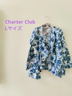 Charter Club 花柄 フリル シャツ ジャケット七分袖 青