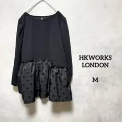 【美品】 フロッキードットペプラムカットソー 黒 M 秋 冬
