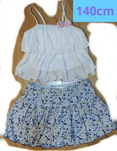 140cm　女の子　セパレート水着　ジュニア　小花柄　フリル　リボン　レジャー用