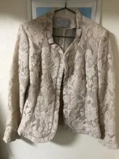 ジャパン ヴィンテージ ベージュ 総レース 花柄 シアー ノーカラー ジャケット