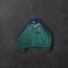 90s ナイロンジャケット XXL 緑 ネイビー 切替 短丈 ボックス 好配色