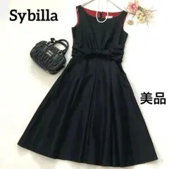 美品✨シビラ【赤タグ/シャンタン風◇ドレス ワンピース 】M パール 