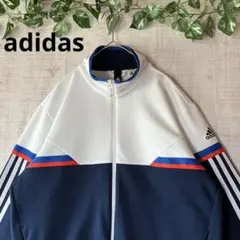 adidas アディダス トラックジャケット ジャージ 刺繍 配色切替え 紺 L