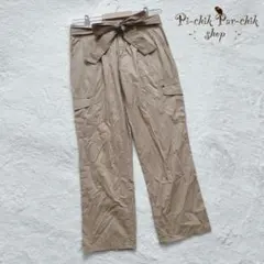 【アンタイトル】パンツ　クロップドパンツ　イージーパンツ　綿98％　リボンベルト