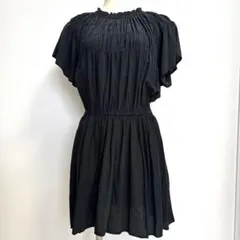 【grove】半袖チュニック　ブラック　グローブ シャーリングギャザーブラウス