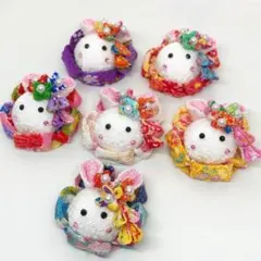 ❁下がり付き和み兎❁︎/５個セット【髪飾り・和雑貨・ハンドメイドに♪】