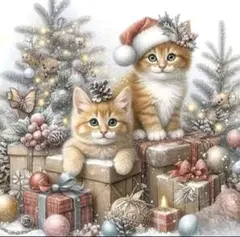 《ラウンド️⭕️》ダイヤモンドアートキット X’masネコ