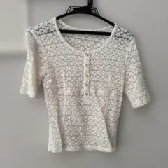 ほぼ未使用　ナチュラルビューティーベーシック　半袖　ホワイト レース　トップス