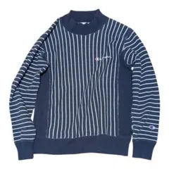 Champion リバースウィーブ ストライプ モックネック スウェット M