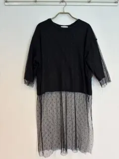 ドット柄メッシュレイヤードTシャツ