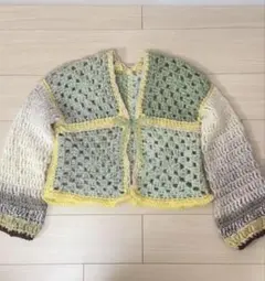 モヘア カーディガン ハンドメイド ニット ボタニカル 編み物 手編み