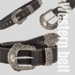 クロコ柄 黒ブラック ウエスタンベルト アメカジ クロコダイル