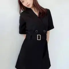 ブラック ダブルブレスト ミニワンピース