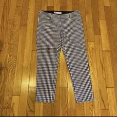 ナチュラルビューティーベーシック 白×紺 チェック 七分丈パンツ M