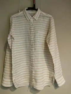 無印リネン100ストライプ長袖シャツ