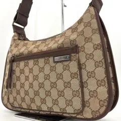 GUCCI グッチ GG ワンショルダーバッグ 肩掛け ロゴ金具 総柄 ブラウン