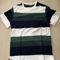 BEAMS HEART M ネイビー/グリーン ストライプ Tシャツ