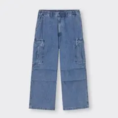 GU デニムスーパーワイドカーゴパンツ ブルー Ｓ