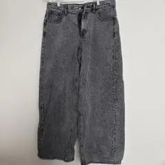 GU デニム　ブラックホワイトデニム ワイドレッグパンツ　XL