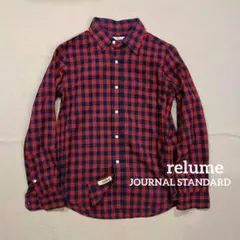 美品✨️【relume】赤×紺 チェック柄 長袖シャツ サイズ1