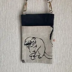 ハンドメイド　スマホショルダーバッグ　猫柄