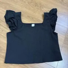 美品◆ブラックフリルノースリーブトップス 11-12Y