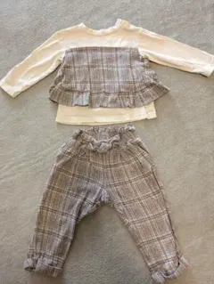 チェック柄長袖セットアップ 90 カットソー＆パンツ 春秋服