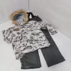 キッズ スノボウェア 上下セット 迷彩柄 ファー付 雪遊び 防寒