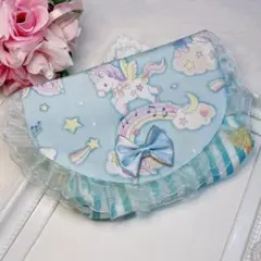 ユニコーン 音符 水色 リボンストライプ 移動ポケット