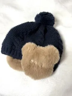 POLO ネイビー ファー付きニット帽 46-50cm