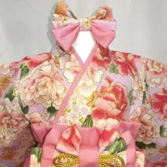 ♥ベビー袴♥お食い初め　百日祝い　大牡丹と雪輪ピンク✖フラミンゴピンク✖タッセル