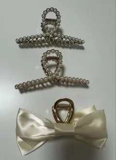 パール バンスクリップ リボン ヘアクリップ 3点セット