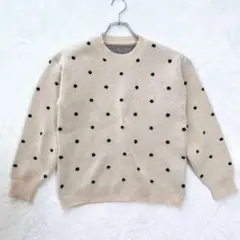 ニット　セーター　ドット柄　水玉模様　長袖　クリーム色　【S】 フェミニン