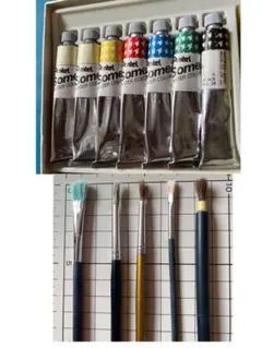 Pentel そめーるえのぐ 6色セット 染色用　筆　平筆　丸筆　細筆　絵の具
