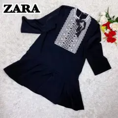 【美品】ザラ ひざ丈 ワンピース レース付き