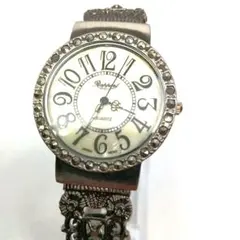 【動作品】 rapport ブラックストーン クォーツ腕時計 バングルウォッチ