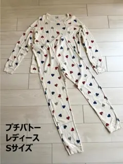 プチバトー ハート柄長袖パジャマ 上下セット Sサイズのサムネイル