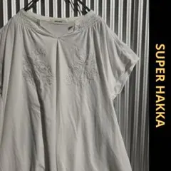 スーパーハッカ 花柄刺繍 カットソー 白 XL相当 ガザー フレア ブラウスのサムネイル
