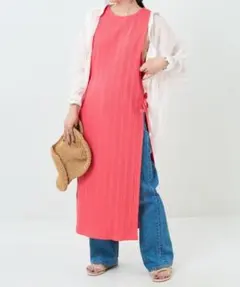 ワンピース サイドリボンリブノースリーブワンピース