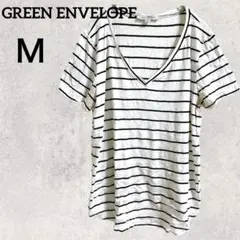 GREEN ENVELOPE (Ｍ) Vネック ボーダー 半袖Tシャツ