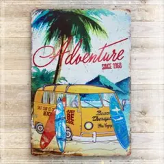 新品未使用　ブリキ看板　あの頃の夏、自由な時間。レトロな風に乗って、ビーチへGO