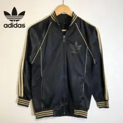 adidas トラックジャケット 黒×金 トレフォイルロゴ vintage 古着