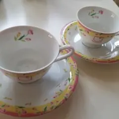 [美品]キティ サンリオ ティーカップ ソーサー ペア レトロ チューリップ