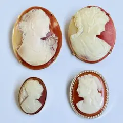 希少 カメオ ブローチ ペンダント 4点 シェルカメオ 貴婦人 彫刻 まとめ