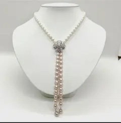 本真珠 花モチーフ パールネックレス マルチカラー 3.6-7.7mm 極美品