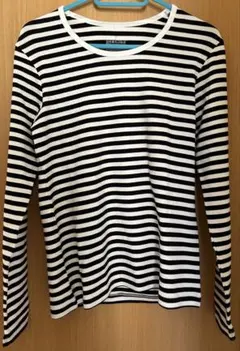 無印良品 MUJI 黒白ボーダーデザイン 長袖Tシャツ クルーネック M