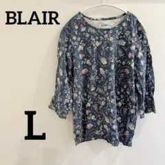 希少✨️フラワーチュニック【L】花柄ネイビー 小花柄 ガーリー 派手 古着 レトロ