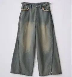 GRANCY ジップデザイン バギーデニムパンツ ブルー S