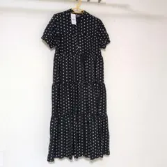【試着のみ新品】La-gemme ロングワンピース　半袖　ブラック　ドット　M