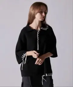 【CLEL】ハンドステッチ ワッフルスキッパー半袖ニットポロのサムネイル